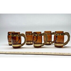 Siesta Ware Amber Brown Barrel Glass Mug Wood Handle Cowboy Boot Stirrup Vintage